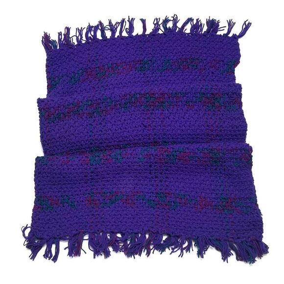 VINTAGE 90s Purple Handmade Crochet Afghan Throw - Picture 1 of 11